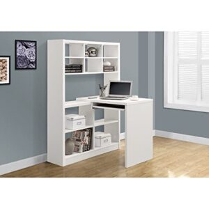 Monarch Specialties 7022, Home Office, Bookcase, Storage Shelves, Set-up, L Shape, Work, Laptop, Laminate, White Computer Desk Left Or Right Facing Corner, 35.5" L x 38" W x 60" H