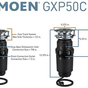 Moen GXP50C Prep Series PRO 1/2 HP Continuous Feed Garbage Disposal, Power Cord Included