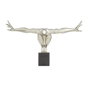 deco 79 aluminum diver sculpture, 30″ x 5″ x 17″, silver