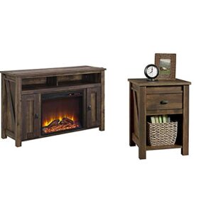ameriwood home farmington electric fireplace tv console for tvs up to 50″, rustic & farmington night stand, rustic,small, century barn pine –