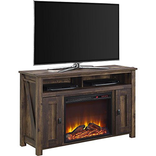 Ameriwood Home Farmington Electric Fireplace TV Console for TVs up to 50", Rustic & Farmington Night Stand, Rustic,Small, Century Barn Pine -
