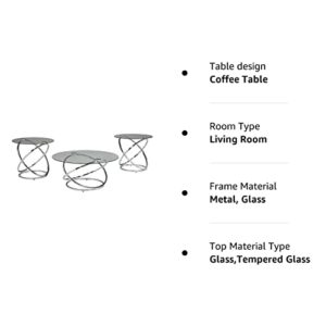 Signature Design by Ashley Hollynyx Contemporary Round 3-Piece Occasional Table Set, Includes Coffee Table and 2 End Tables, Chrome