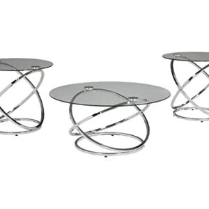 Signature Design by Ashley Hollynyx Contemporary Round 3-Piece Occasional Table Set, Includes Coffee Table and 2 End Tables, Chrome