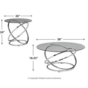 Signature Design by Ashley Hollynyx Contemporary Round 3-Piece Occasional Table Set, Includes Coffee Table and 2 End Tables, Chrome