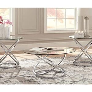 Signature Design by Ashley Hollynyx Contemporary Round 3-Piece Occasional Table Set, Includes Coffee Table and 2 End Tables, Chrome