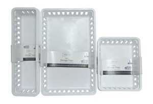 mini storage trays bin bundle- basic square 3pk, slim plastic storage trays basket 3pks, rectangular 2pk -white