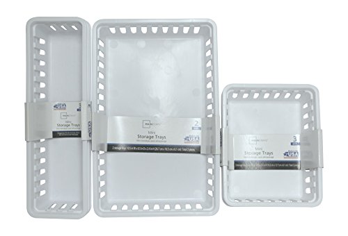 Mini Storage Trays Bin Bundle- Basic Square 3pk, Slim Plastic Storage Trays Basket 3pks, Rectangular 2pk -White