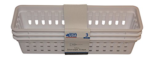 Mini Storage Trays Bin Bundle- Basic Square 3pk, Slim Plastic Storage Trays Basket 3pks, Rectangular 2pk -White