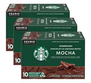 starbucks flavored coffee k-cup pods, mocha flavored coffee, made without artificial flavors, keurig genuine k-cup pods, 10 ct k-cups/box (pack of 3 boxes)