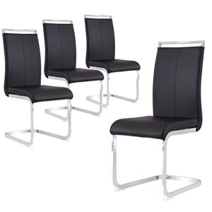 gopop dining chairs set of 4, kitchen modern metal chairs with faux leather padded seat high back and sturdy chrome legs, chairs for dining room