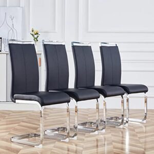 gopop Dining Chairs Set of 4, Kitchen Modern Metal Chairs with Faux Leather Padded Seat High Back and Sturdy Chrome Legs, Chairs for Dining Room
