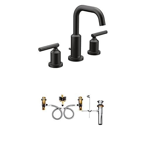 Moen T6142BL-9000 Gibson Two-Handle Widespread Bathroom Faucet with Valve, Matte Black