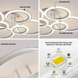 OUQI LED Ceiling Light,Vander Life 72W LED Ceiling Lamp 6400LM White 6 Rings Lighting Fixture for Living Room,Bedroom,Dining Room,Dimmable Remote Control,3 Color