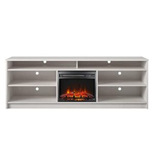 Ameriwood Home Hendrix 75" TV Stand with Electric Fireplace Insert and 6 Shelves, Ivory Oak