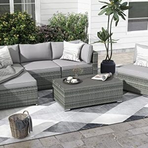 GYUTEI Patio Furniture Sets 6 Pieces Outdoor Sectional Sofa, Hand-Woven Wicker Patio Conversation Set with Coffee Table,Backyard Sets with Washable Cushions for Deck Garden(Grey)