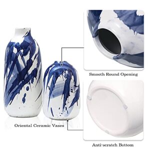 TERESA'S COLLECTIONS Modern Ceramic Vase, Home Decor Accents, Navy Blue and White Vases for Flowers, Decorative Vases for Table Centerpieces, Mantel, Shelf, Living Room -Set of 2, 7.2″ & 11.4″