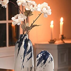 TERESA'S COLLECTIONS Modern Ceramic Vase, Home Decor Accents, Navy Blue and White Vases for Flowers, Decorative Vases for Table Centerpieces, Mantel, Shelf, Living Room -Set of 2, 7.2″ & 11.4″