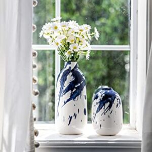 TERESA'S COLLECTIONS Modern Ceramic Vase, Home Decor Accents, Navy Blue and White Vases for Flowers, Decorative Vases for Table Centerpieces, Mantel, Shelf, Living Room -Set of 2, 7.2″ & 11.4″