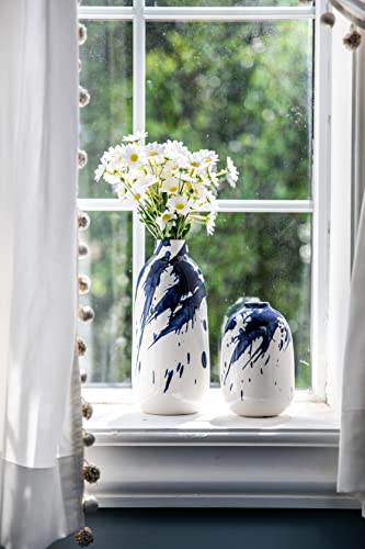 TERESA'S COLLECTIONS Modern Ceramic Vase, Home Decor Accents, Navy Blue and White Vases for Flowers, Decorative Vases for Table Centerpieces, Mantel, Shelf, Living Room -Set of 2, 7.2″ & 11.4″