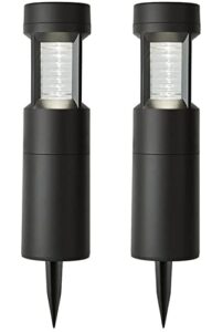 hampton bay lighting solar 10 lumens matte black outdoor integrated led bollard light with motion sensor and adjustable height (2-pack)