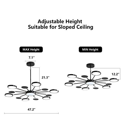 Kaiyuan Black Chandelier Light Fixture, Modern LED Chandelier with Remote Control, 12-Lights Modern Farmhouse Black Sputnik Chandelier for Dining Room,Bedroom,Living Room,Kitchen,Bedroom,Foyer