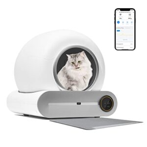 self-cleaning cat litter box, no-scoop automatic litter robot with large capacity/app control/safety guarantee, suits for 2-17lb multiple cats with cat litter mat