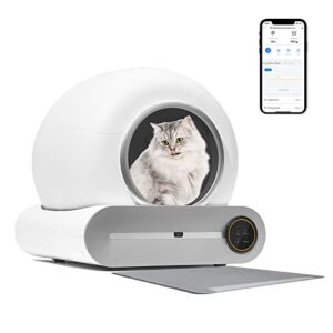 Self-Cleaning Cat Litter Box, No-Scoop Automatic Litter Robot with Large Capacity/App Control/Safety Guarantee, Suits for 2-17LB Multiple Cats with Cat Litter Mat