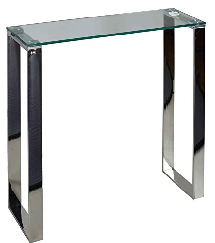 Cortesi Home Forli Small Entry Way Console Table Contemporary Glass and Stainless Steel Finish 28 in Wide Accent, Silver and Clear