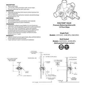 Moen Rough-In Posi-Temp Pressure Balancing Cycling Shower Valve with Stops, 1/2-Inch IPS Connections, 2590