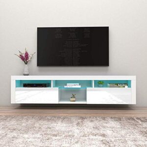 meble furniture & rugs bari 200 wall mounted floating 79″ tv stand with 16 color leds white