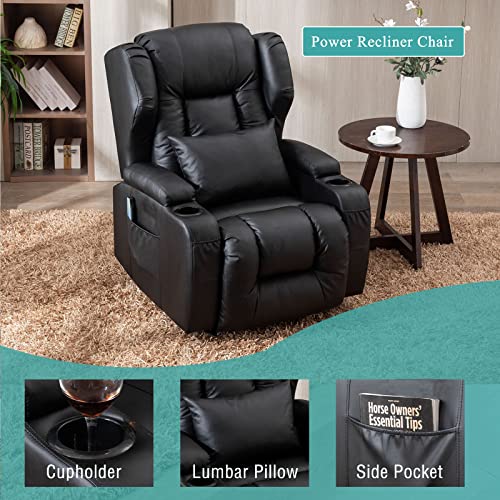 BINGTOO Electric Power Recliner Chair with Massage and Heat Recliner Chairs for Adults, Leather Home Theater Seating with Cup Holders, USB Port