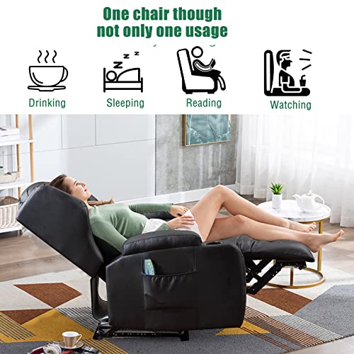 BINGTOO Electric Power Recliner Chair with Massage and Heat Recliner Chairs for Adults, Leather Home Theater Seating with Cup Holders, USB Port