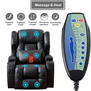 BINGTOO Electric Power Recliner Chair with Massage and Heat Recliner Chairs for Adults, Leather Home Theater Seating with Cup Holders, USB Port