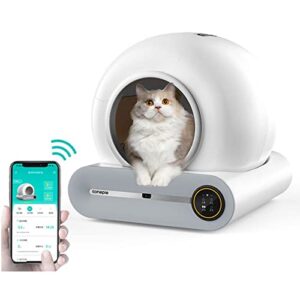 cat litter box self cleaning, automatic cat litter cleaning robot – large 65l space & odor removal – app control- for multiple cats