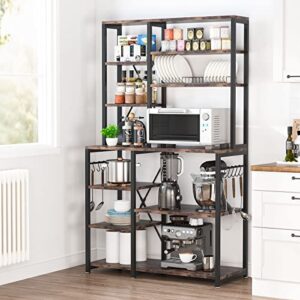 tribesigns kitchen baker’s rack, 5-tier+6-tier kitchen utility storage shelf table with 10 s-shaped hooks and metal frame, workstation organizer shelf, 39.3 x 15.7 x 66.9 inches