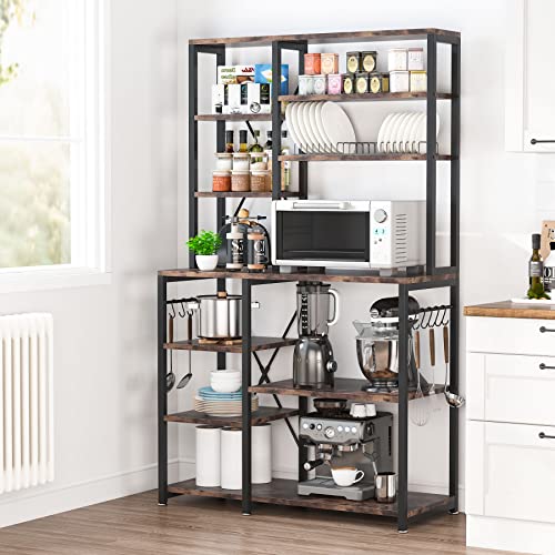 Tribesigns Kitchen Baker's Rack, 5-Tier+6-Tier Kitchen Utility Storage Shelf Table with 10 S-Shaped Hooks and Metal Frame, Workstation Organizer Shelf, 39.3 x 15.7 x 66.9 Inches