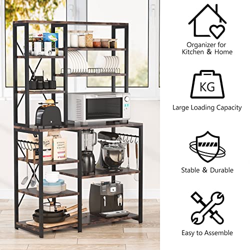 Tribesigns Kitchen Baker's Rack, 5-Tier+6-Tier Kitchen Utility Storage Shelf Table with 10 S-Shaped Hooks and Metal Frame, Workstation Organizer Shelf, 39.3 x 15.7 x 66.9 Inches