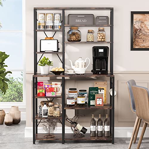 Tribesigns Kitchen Baker's Rack, 5-Tier+6-Tier Kitchen Utility Storage Shelf Table with 10 S-Shaped Hooks and Metal Frame, Workstation Organizer Shelf, 39.3 x 15.7 x 66.9 Inches