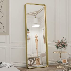 tokeshimi full length mirror 65 x 22 inch bedroom floor standing mirror golden metal frame decorative rectangular wall mounted full body mirror for bedroom living room salon
