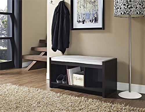 Ameriwood Home Penelope Entryway Storage Bench with Cushion, Espresso 17.68 in. high x 35.91 in. wide x 15.75 in. deep