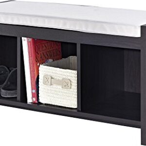 Ameriwood Home Penelope Entryway Storage Bench with Cushion, Espresso 17.68 in. high x 35.91 in. wide x 15.75 in. deep