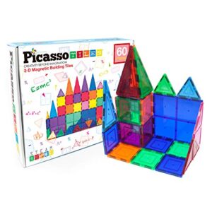 PicassoTiles 60 Piece Set 60pcs Magnet Building Tiles Clear Magnetic 3D Building Blocks Construction Playboards - Creativity beyond Imagination, Inspirational, Recreational, Educational, Conventional