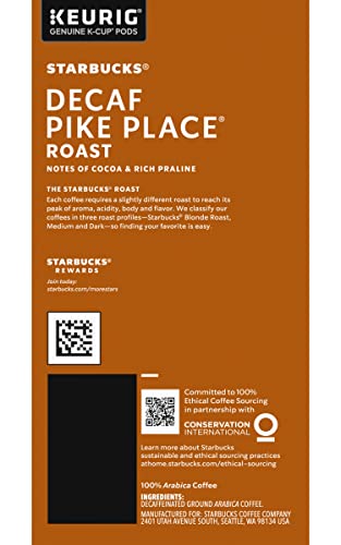 Starbucks Decaf Pike Place Roast, K-Cup for Keurig Brewers, 96 Count