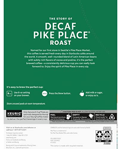 Starbucks Decaf Pike Place Roast, K-Cup for Keurig Brewers, 96 Count