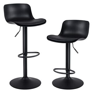 younike bar stools set of 2 modern black pu counter height barstool, high padded adjustable swivel barstools with back for bar counter and kitchen island