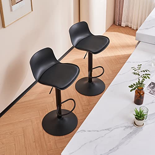 YOUNIKE Bar Stools Set of 2 Modern Black PU Counter Height Barstool, High Padded Adjustable Swivel Barstools with Back for Bar Counter and Kitchen Island