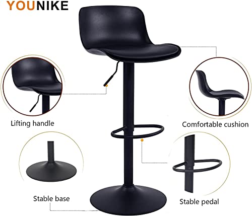 YOUNIKE Bar Stools Set of 2 Modern Black PU Counter Height Barstool, High Padded Adjustable Swivel Barstools with Back for Bar Counter and Kitchen Island