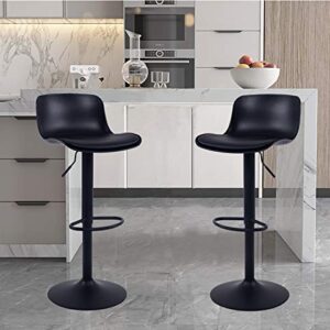 YOUNIKE Bar Stools Set of 2 Modern Black PU Counter Height Barstool, High Padded Adjustable Swivel Barstools with Back for Bar Counter and Kitchen Island