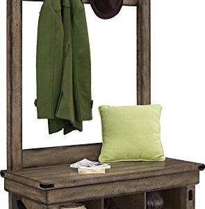 Ameriwood Home Wildwood Wood Veneer Entryway Hall Tree with Storage Bench, Rustic Gray