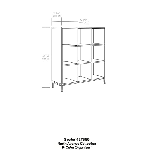 Sauder North Avenue White 9-Cube Cubby Organizer Bookcase, White Finish